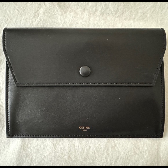 Vintage CELINE Envelope Clutch/Wallet Leather Black - Picture 1 of 4